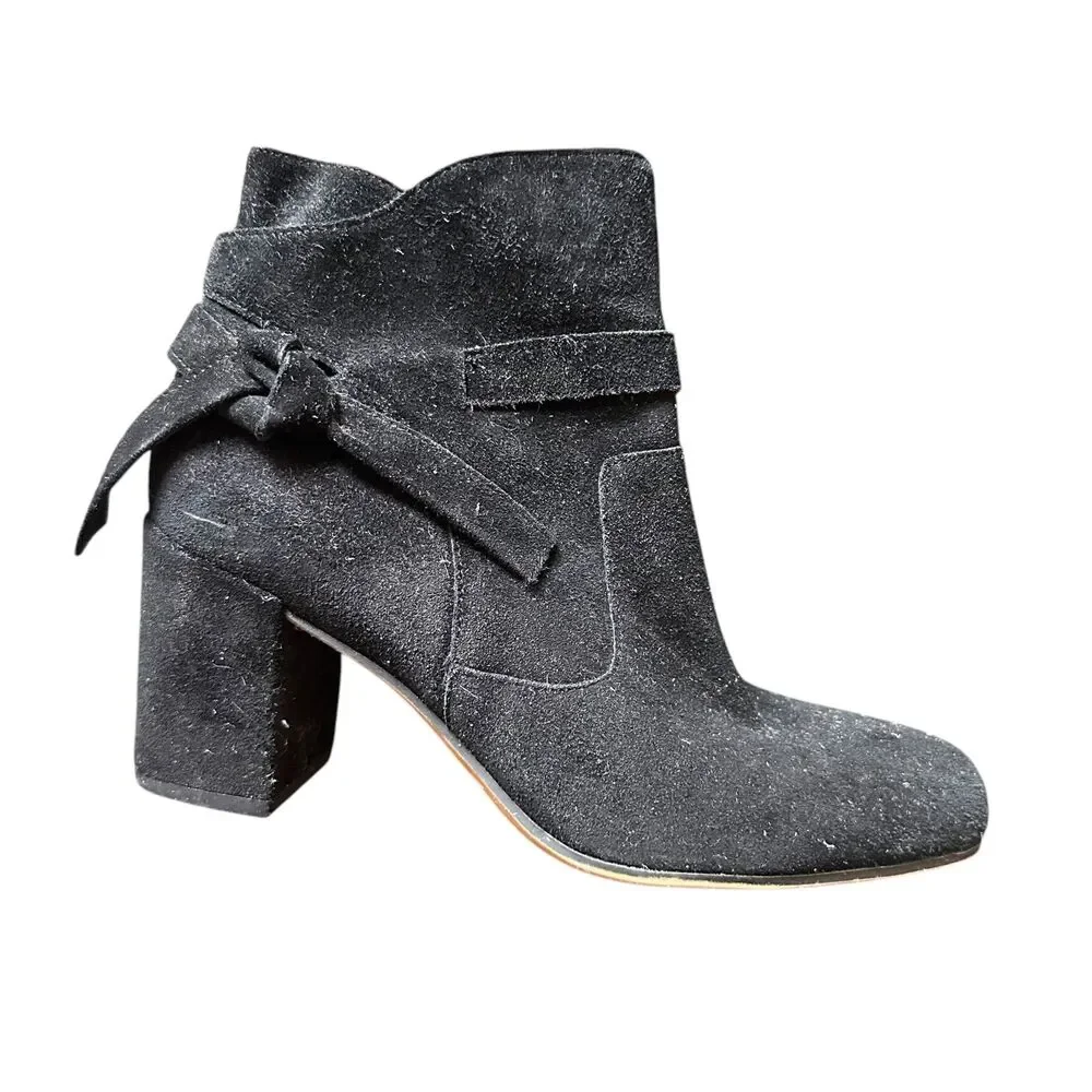 FRANCO SARTO Pamela‎ Suede Tie Ankle Booties Black Sz 7.5